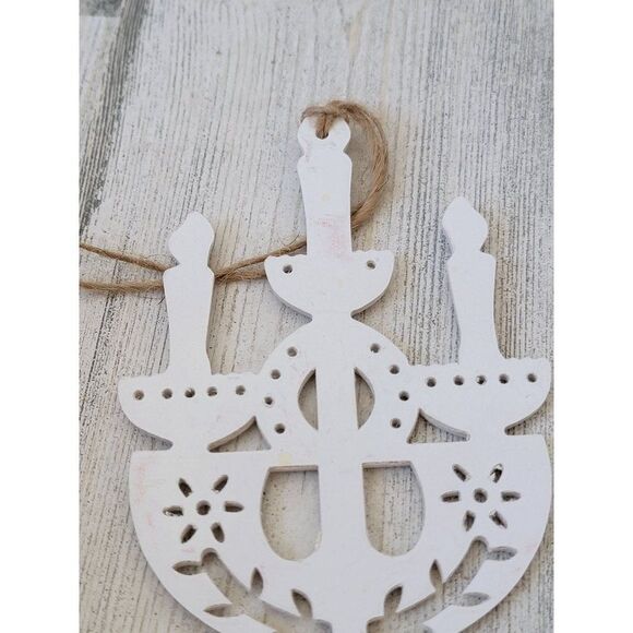 White Hanukkah menorah AS IS candle ornament Xmas decor - Picture 6 of 6